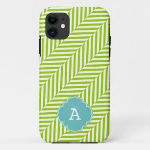 COOL monogram herringbone pattern lime turquoise Case-Mate iPhone Case