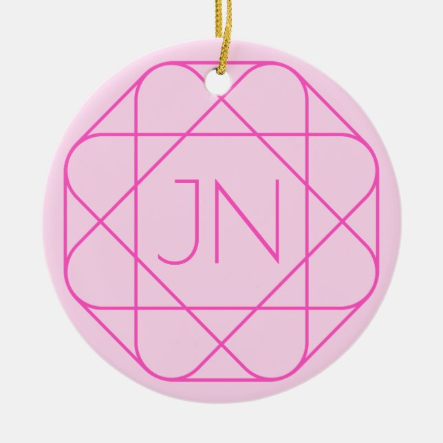 Cool Monogram, Hip Logo Style | Pink & Magenta Ceramic Tree Decoration (Front)