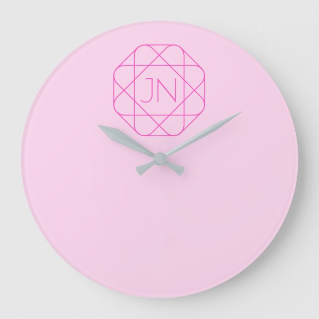 Cool Monogram, Hip Logo Style | Pink & Magenta Large Clock (Front)