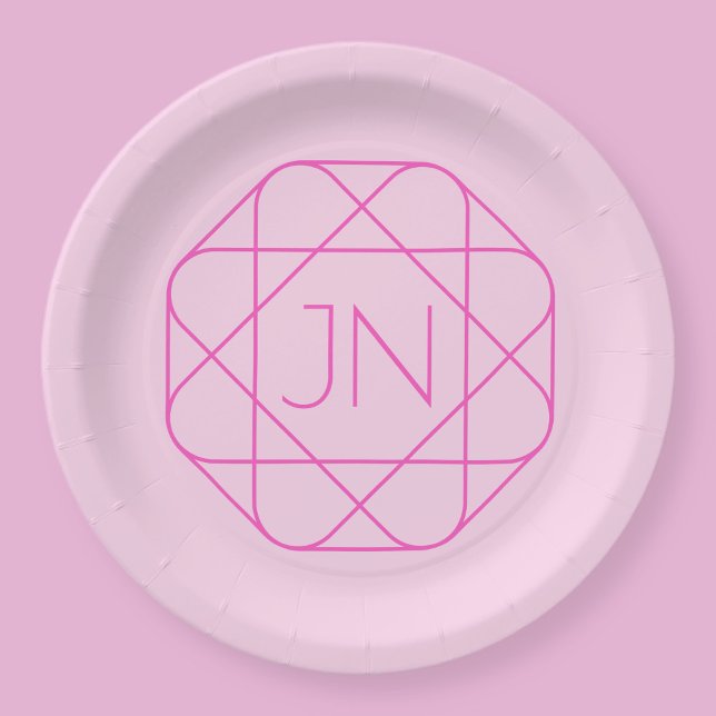 Cool Monogram, Hip Logo Style | Pink & Magenta Paper Plate (Creator Uploaded)
