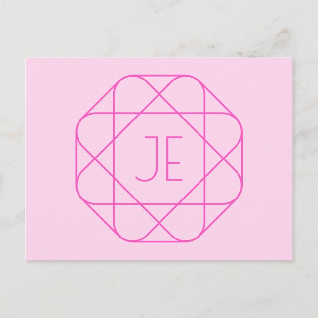 Cool Monogram, Hip Logo Style | Pink & Magenta Postcard (Front)