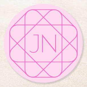 Cool Monogram, Hip Logo Style Pink & Magenta Round Paper Coaster