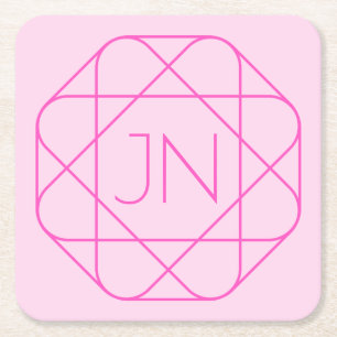Cool Monogram, Hip Logo Style Pink & Magenta Square Paper Coaster