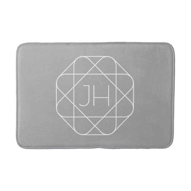 Cool Monogram, Hip Logo Style Vibe | Grey & White Bath Mat (Front)