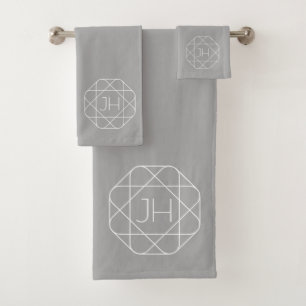 Cool Monogram, Hip Logo Style Vibe   Grey & White Bath Towel Set