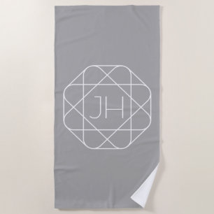 Cool Monogram, Hip Logo Style Vibe Grey & White Beach Towel