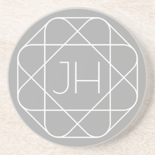 Cool Monogram, Hip Logo Style Vibe Grey & White Coaster