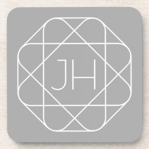 Cool Monogram, Hip Logo Style Vibe Grey & White Coaster