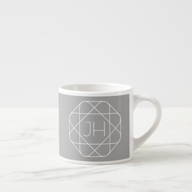 Cool Monogram, Hip Logo Style Vibe | Grey & White Espresso Cup (Right)