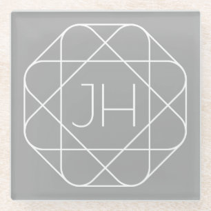 Cool Monogram, Hip Logo Style Vibe Grey & White Glass Coaster