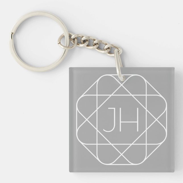 Cool Monogram, Hip Logo Style Vibe | Grey & White Key Ring (Front)