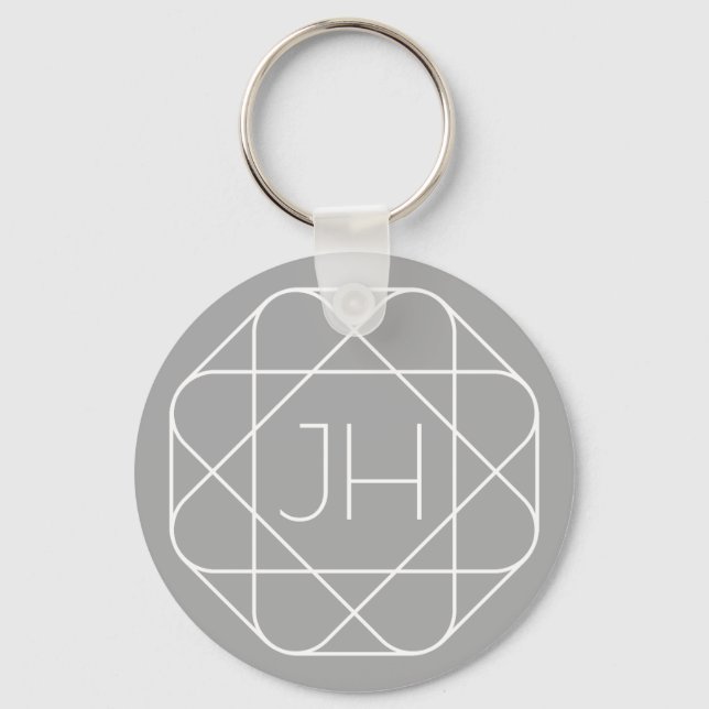 Cool Monogram, Hip Logo Style Vibe | Grey & White Key Ring (Front)