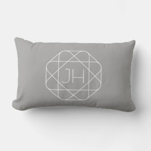 Cool Monogram, Hip Logo Style Vibe Grey & White Lumbar Cushion