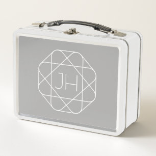Cool Monogram, Hip Logo Style Vibe   Grey & White Metal Lunch Box