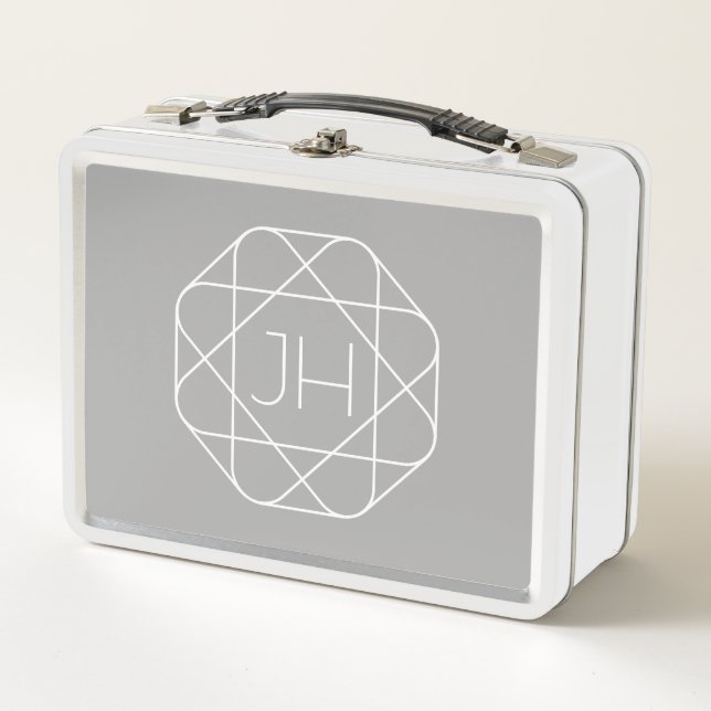 Cool Monogram, Hip Logo Style Vibe | Grey & White Metal Lunch Box (Front)