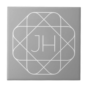 Cool Monogram, Hip Logo Style Vibe Grey & White Tile