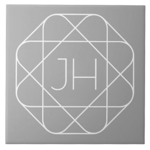 Cool Monogram, Hip Logo Style Vibe   Grey & White Tile
