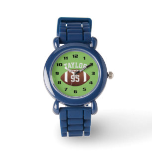 Cool Monogram with Name and Number Football kids Watch