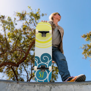 Cool Monogrammed Sunshine with Waves Skateboard