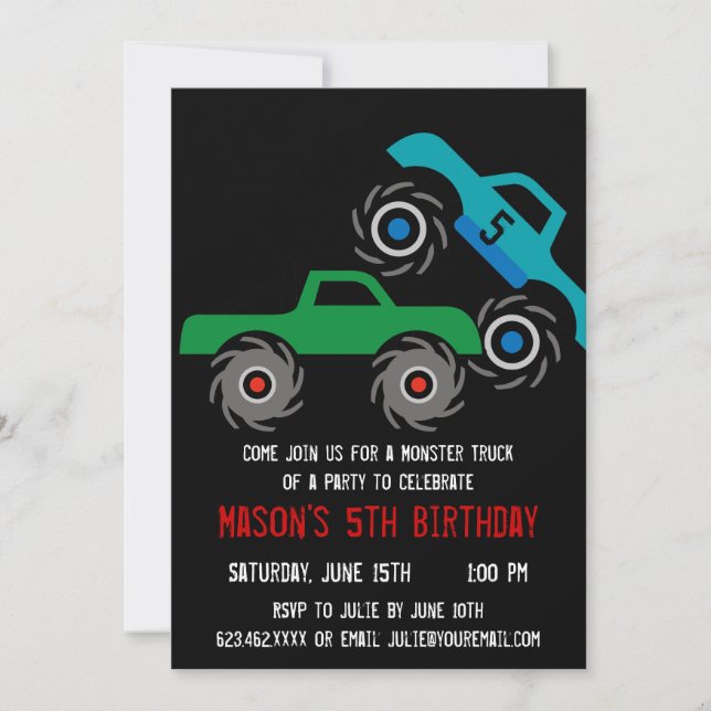 Cool Monster Trucks Birthday Party Invitations (Front)
