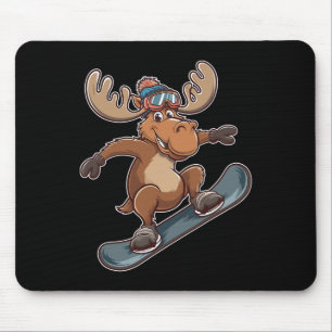 Cool Moose Snowboarding Adventure Graphic Mouse Pad