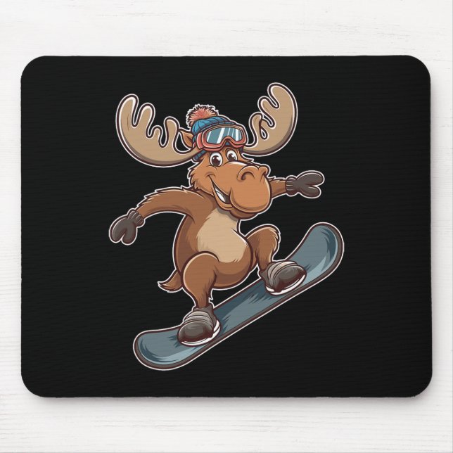 Cool Moose Snowboarding Adventure Graphic  Mouse Pad (Front)