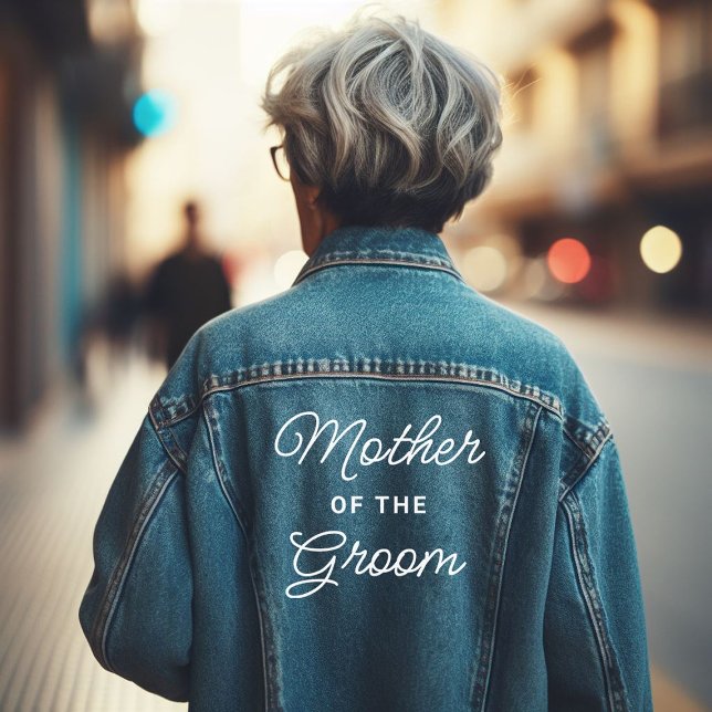 Cool Mother of the Groom Denim Jacket (Old lady wearing a denim jacket with the message "mother of the groom")
