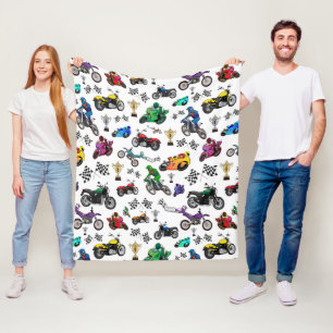 Cool Motorcycle Illustrations Pattern Fleece Blanket