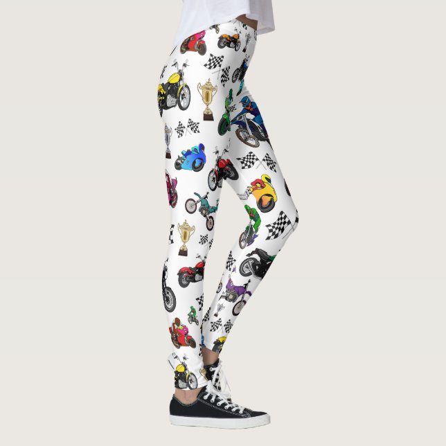 Cool Motorcycle Illustrations Pattern Leggings (Right)
