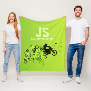 Cool Motorcyclist Green Fleece Blanket
