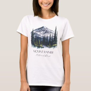 Cool Mount Rainier National Park Hiking Watercolor T-Shirt