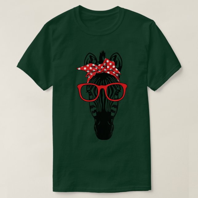 Cool Mountain Zebra With Bandanna Headband and Gla T-Shirt (Design Front)