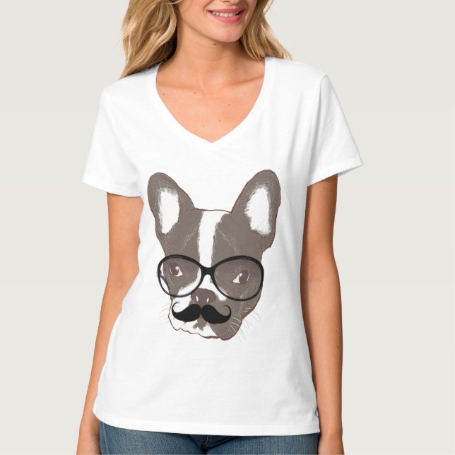 Cool Moustache French Bulldog T-Shirt (Front)