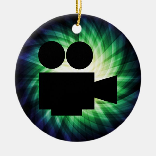 Cool Movie Camera; Video Film Ceramic Tree Decoration (Front)