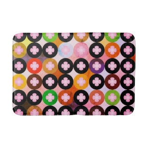 Cool Multi Coloured Circles & Pink Clovers Bath Mat