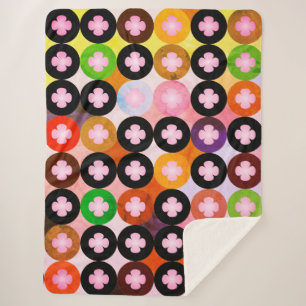 Cool Multi Coloured Circles & Pink Clovers Sherpa Blanket