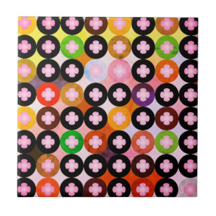 Cool Multi Coloured Circles & Pink Clovers Tile
