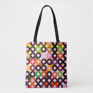 Cool Multi Coloured Circles & Pink Clovers Tote Bag
