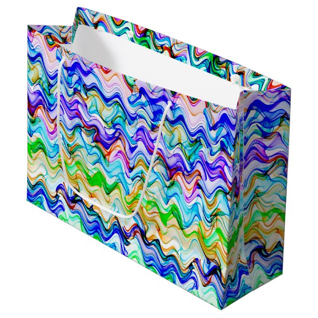 Cool Multicolored Wavy Zig Zag Pattern Large Gift Bag (Front Angled)
