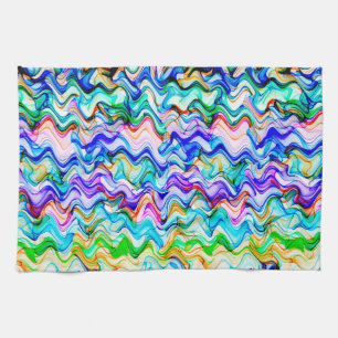 Cool Multicolored Wavy Zig Zag Pattern Tea Towel