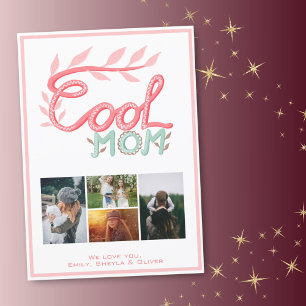Cool Mum Hand Lettering Mother`s Day 4 Photo Holiday Card