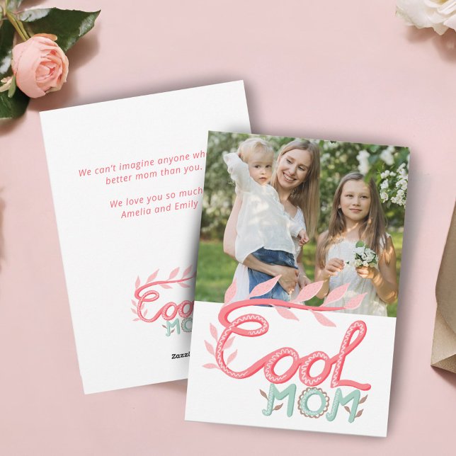 Cool Mum Hand Lettering Mother`s Day Photo Holiday Card (Creator Uploaded)