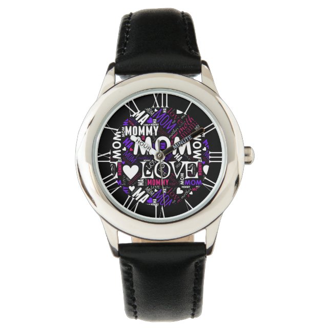 Cool Mum Mother Word Art Typo Cloud Cute Gift Idea Watch (Front)