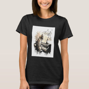 Cool Music and Cats Cat Playing Piano Music Note T-Shirt