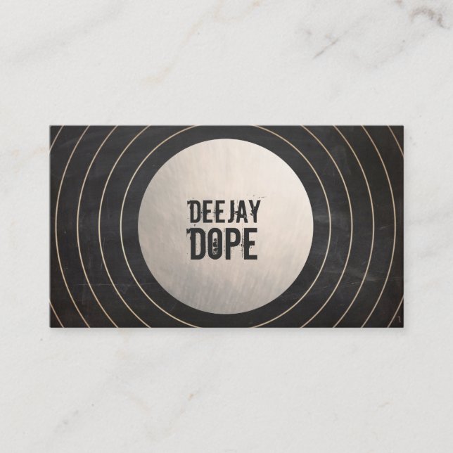 Cool Music Deejay DJ Brushed Gold and Black Business Card (Front)
