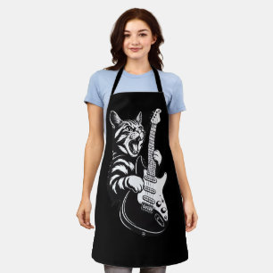 Cool Music Love   Rock Cat Playing Electric Guitar Apron