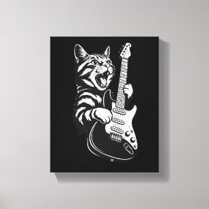 Cool Music Love Rock Cat Playing Electric Guitar Canvas Print