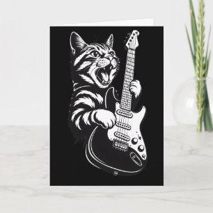 Cool Music Love Rock Cat Playing Electric Guitar Card