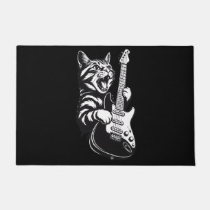 Cool Music Love Rock Cat Playing Electric Guitar Doormat