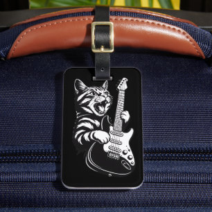 Cool Music Love Rock Cat Playing Electric Guitar Luggage Tag